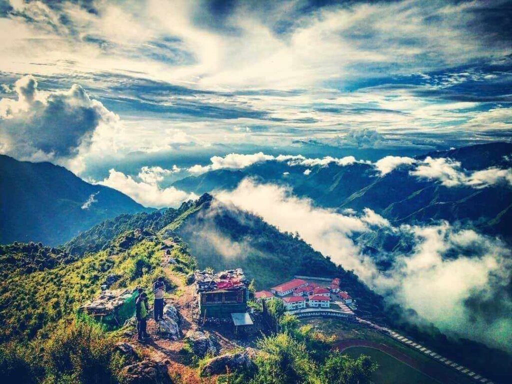 View of Mussoorie hills and clouds in winter