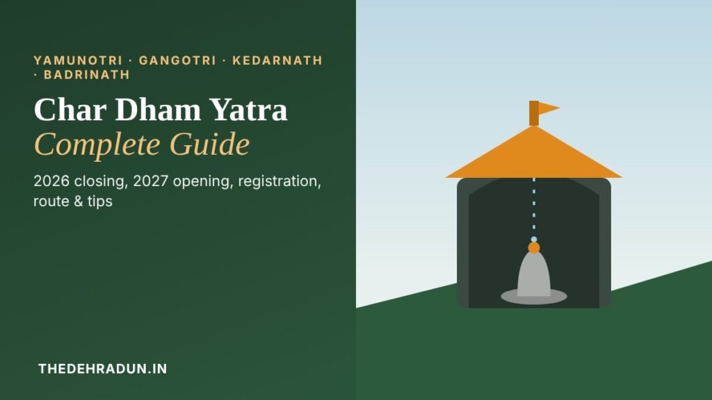 Illustration for the Char Dham Yatra guide with a Himalayan shrine